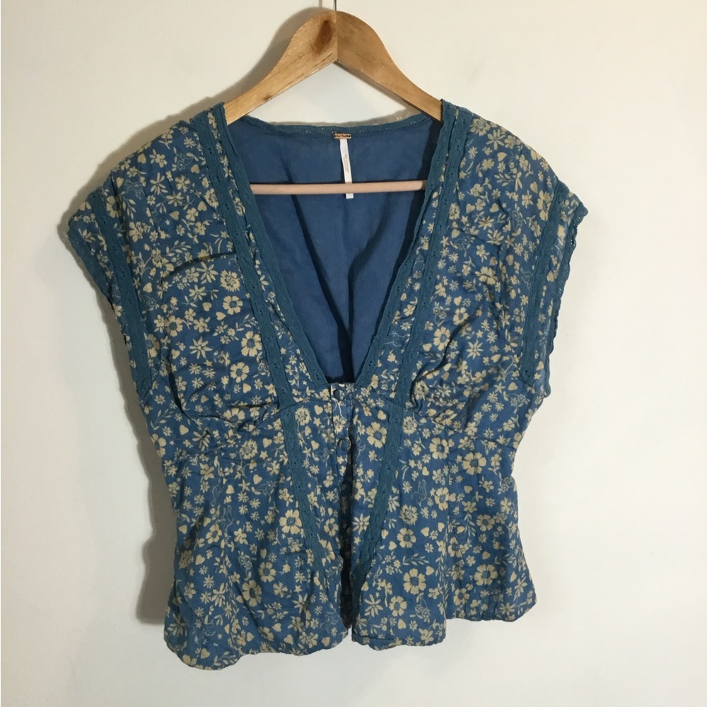 Free People Blue Floral Top - Picture 3 of 8
